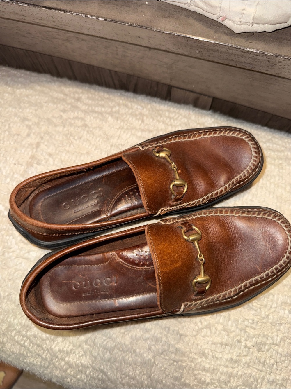 Gucci Brown Leather Horsebit Slip-On Loafers